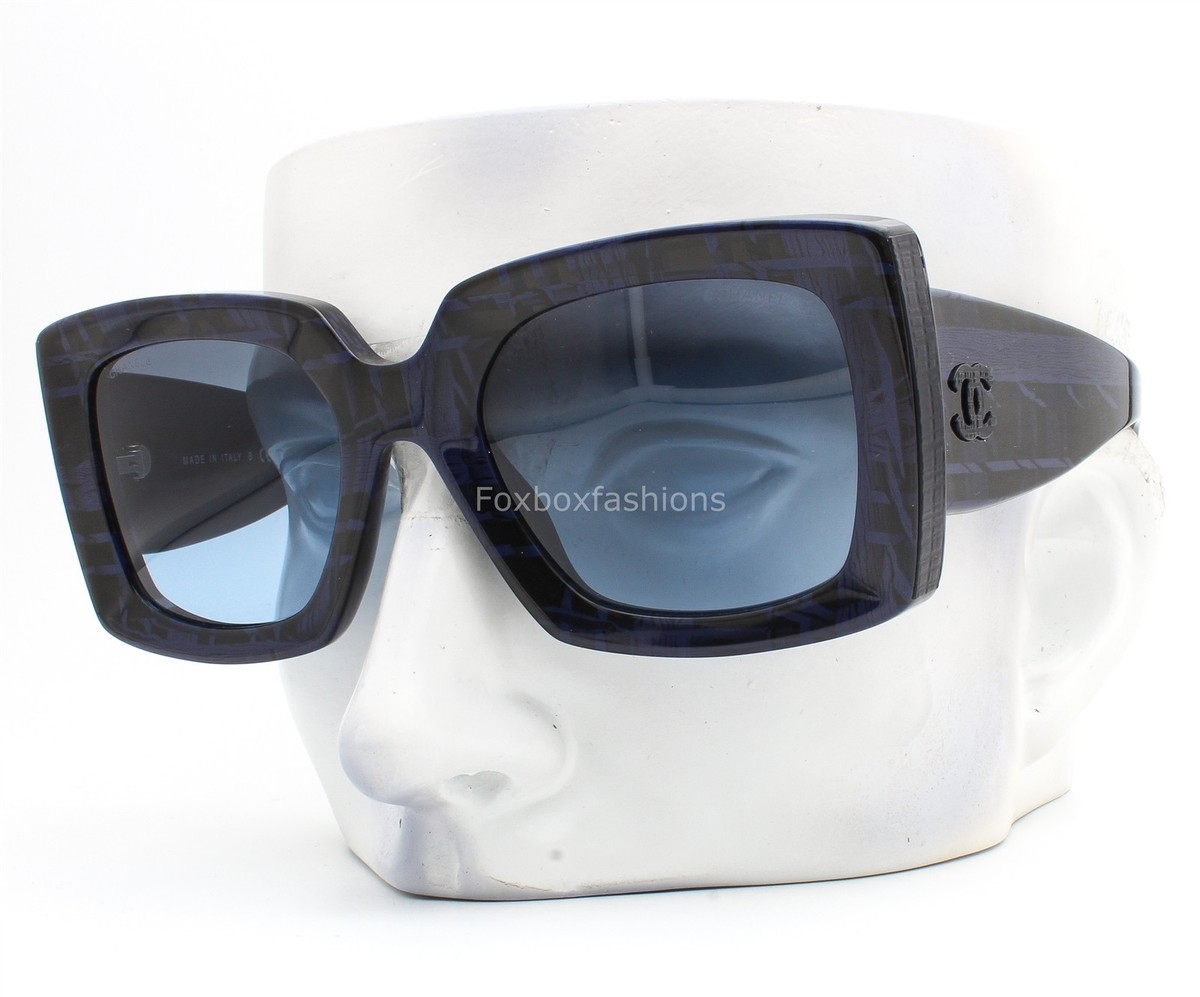 Chanel Sunglasses ch5435 1669/S2 Black Gray Blue Tweed with Case