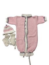 Knitted Baby Blanket Bunting Hat Booties Jumper Handmade Gift Set