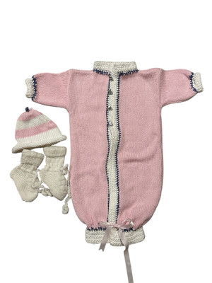 Knitted Baby Blanket Bunting Hat Booties Jumper Handmade Gift Set