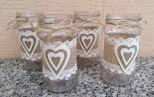 Produktbild - 4 dekorierte Glasgläser Hochzeit/Wohndeko - Shabby Chic/rustikal Herzstück