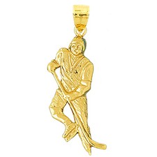 14K Gold 32MM Hockey Player Pendant