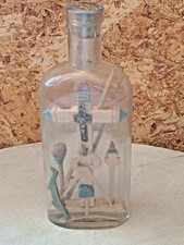 ancienne bouteille de batelier , marinier décor fait main A50
