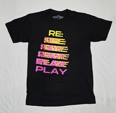 AWS Re:Play Intel M Unisex Black Yellow Graphic Crew Neck Tee Promo Shirt