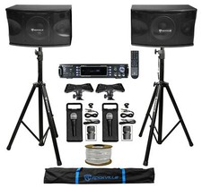  2 Rockville KPS80 8" 800w Karaoke Speakers Bluetooth Amp Tripod Stands 2 Mics