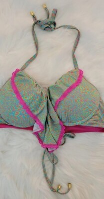 RaRe VTG Y2K PiNUP BEACH BUNNY PUSHUP Flounce Ruffle Ditsy Floral Bikini Top M