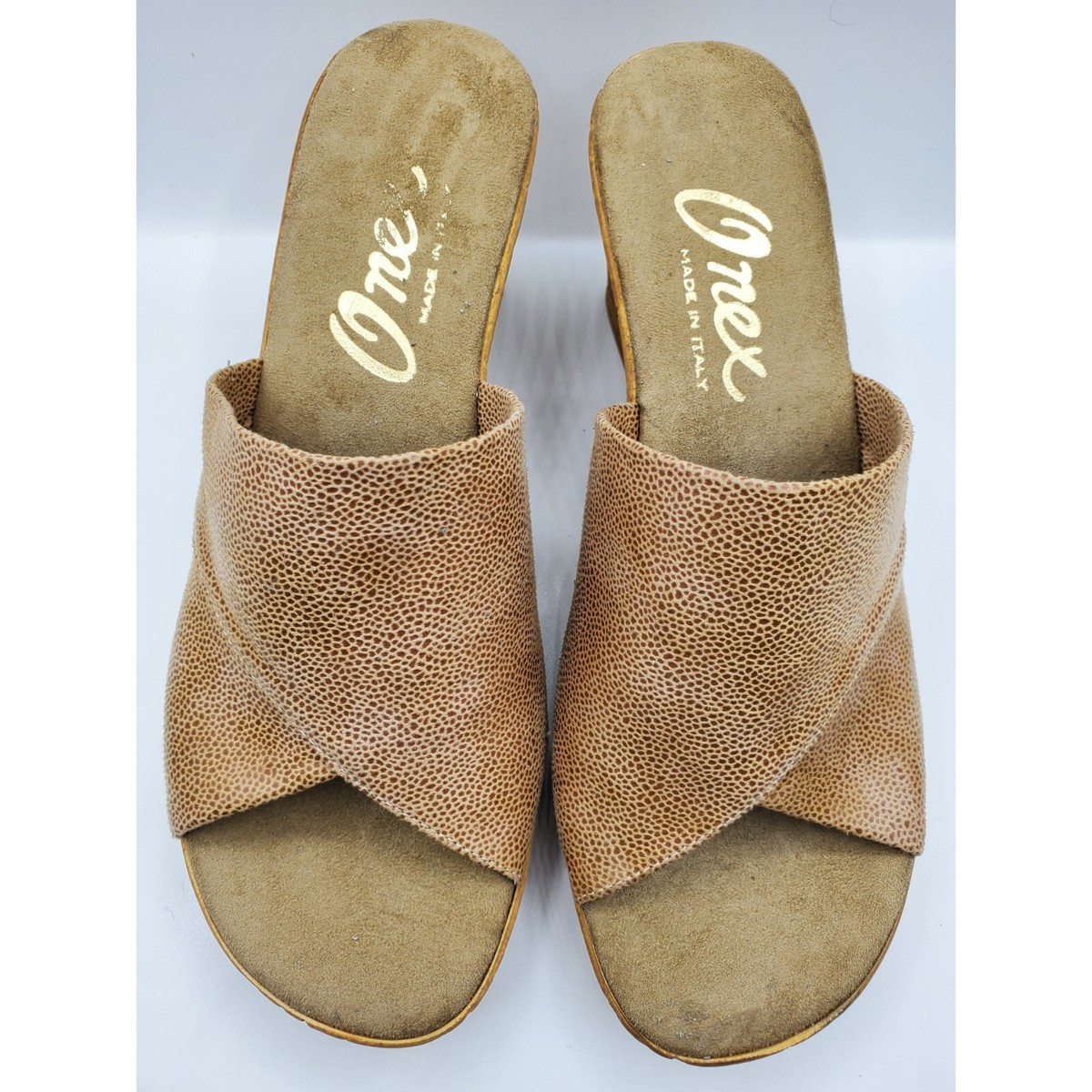 ONEX Women's Christina Sandal - Beige Eldorado, Size 5, Faux Cork Wedge, 3 Inch Heel, Open Toe