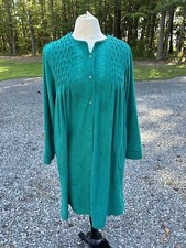vtg miss elaine Housecoat Robe Snap Turquoise Smocking