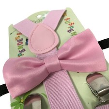 "PINK" Matching Suspender  Bow-Tie Set Kids Toddler Baby Boys Girls USA 