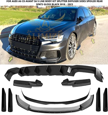 ALIMIZE PER AUDI A6 S6 C8 S LINE AVANT STATION WAGON 2018 NERO KIT SPLITTER DIFFUSORE SPAT LATERALE