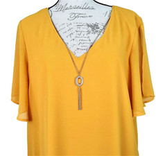 Thalia Midi Shift Dress Women's Size XXL Flutter Sleeve with Necklace Yellow New