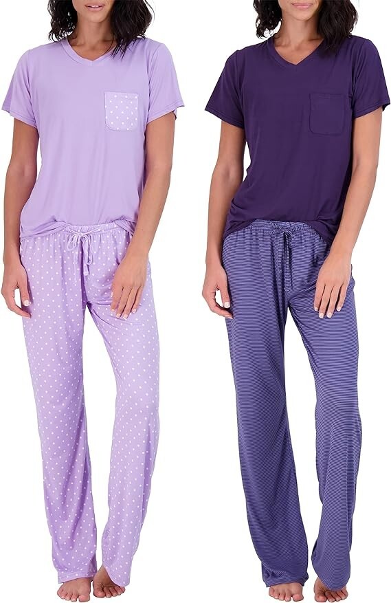 2 Pack Women’s Pajama Loungewear Set Super-Soft Short Sleeve M (B16)