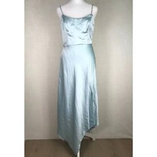 Xscape Dress Women 4 Blue Satin Midi Handkerchief Asymmetric Party Cocktail READ