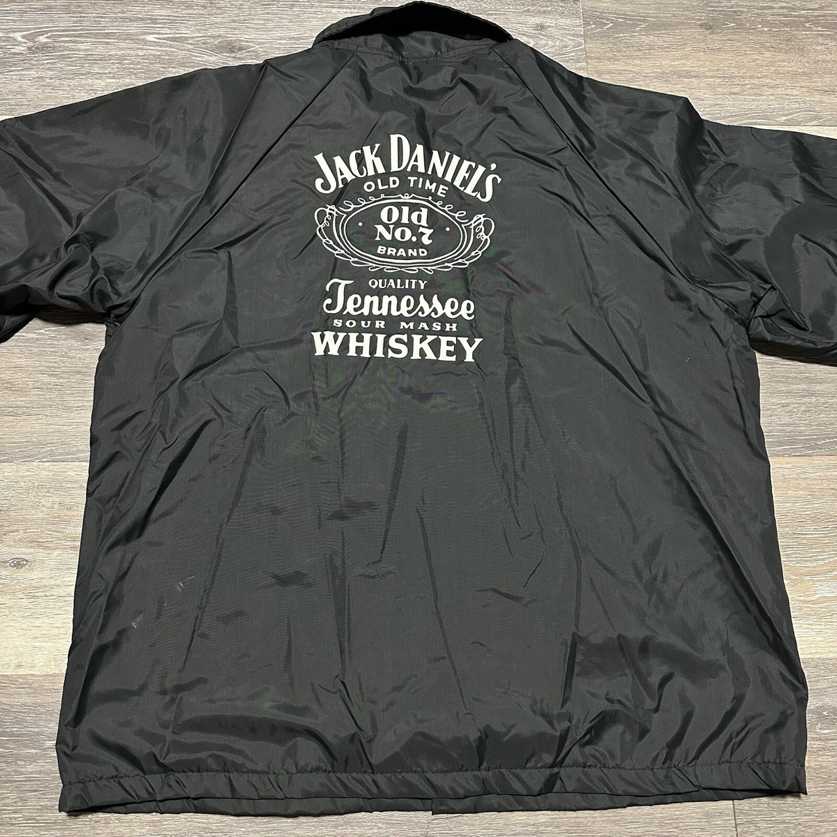 VINTAGE Jack Daniels Jacket Mens Large Black Snap Made in USA