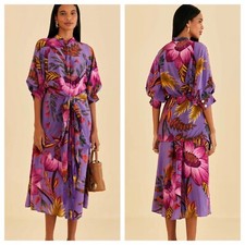 NWT Farm Rio Maxi Flowers Maxi Shirtdress Belt Sash Tie Purple XS Oversized $265