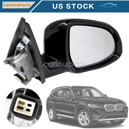 Right Passenger Mirror Side Black With Blind Spot For BMW X3 2018-2024