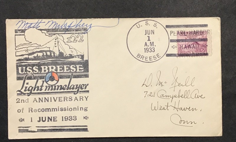 1933 MATT MURPHY, U S NAVY ARTIST, SIGNED  U S S BREESE, Cover HAWAII