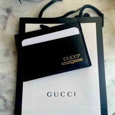 AUTHENTIC New Gucci Leather Card Holder Case Logo 4 Card Slot Black
