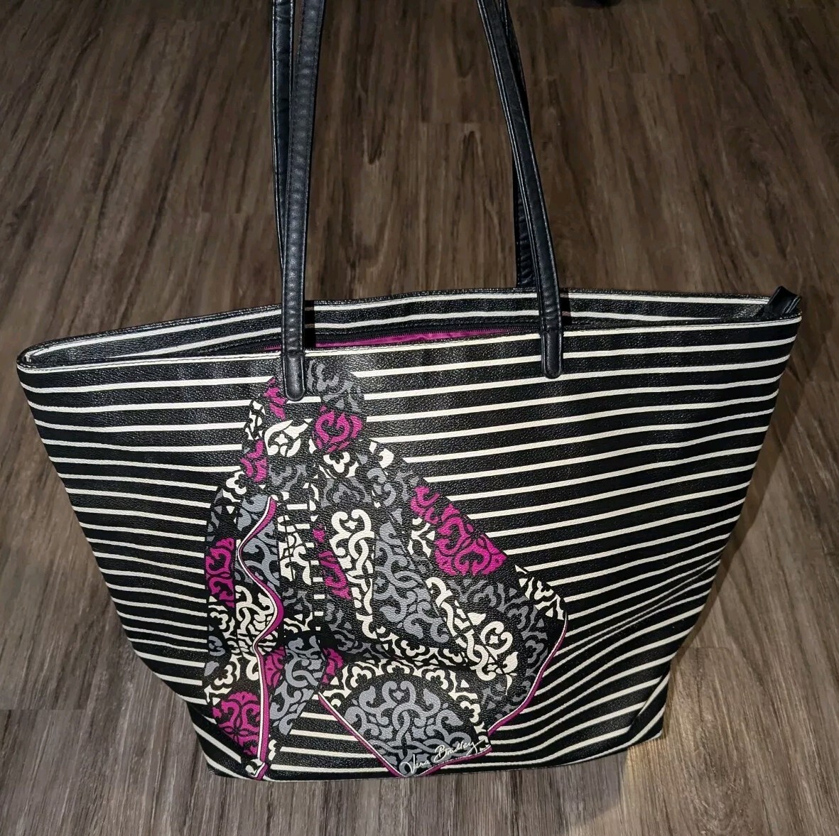 Vera Bradley Vinyl Large Tote Shoulder Bag Purse Striped Scarf
