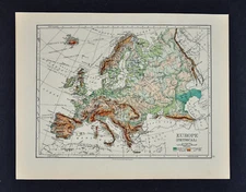 1895 Johnston Map - Physical Europe & Political England & Wales London Liverpool