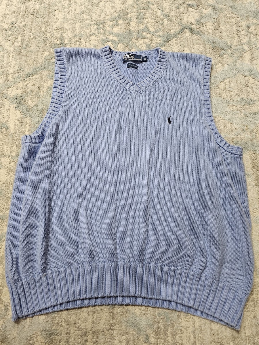 Time is on 【COTTON MESH KNIT C/D】 Ralph Lauren Polo Vest Mens XLarge Blue Pullover V Neck Sweater