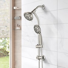 7 Spray Patterns Wall Mount Dual Shower Head with Slide Bar in Brushe Nickel