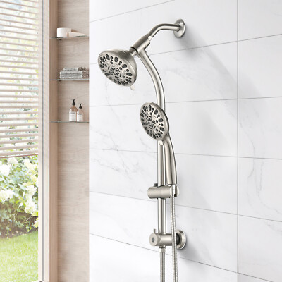 7 Spray Patterns Wall Mount Dual Shower Head with Slide Bar in Brushe Nickel