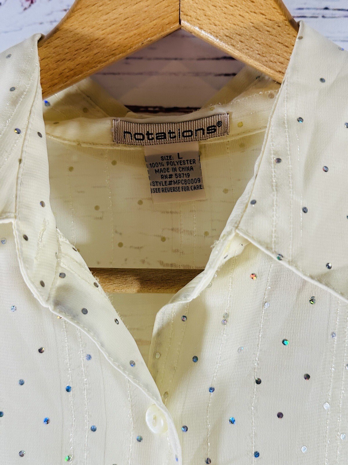 Notations Button Front Semi Sheer Blouse Shirt Si… - image 9