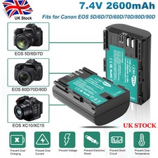 2x LP-E6 Battery +Dual Charger For Canon LP-E6N EOS 60D 5DS 90D 80D 6D Mark II