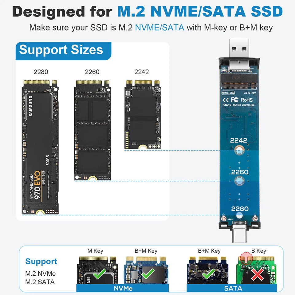 NVMe M.2 SSD auf USB 3.1 USB-C SSD Adapter Externes Festplattengehäuse Box PCI-e - Bild 2 von 4