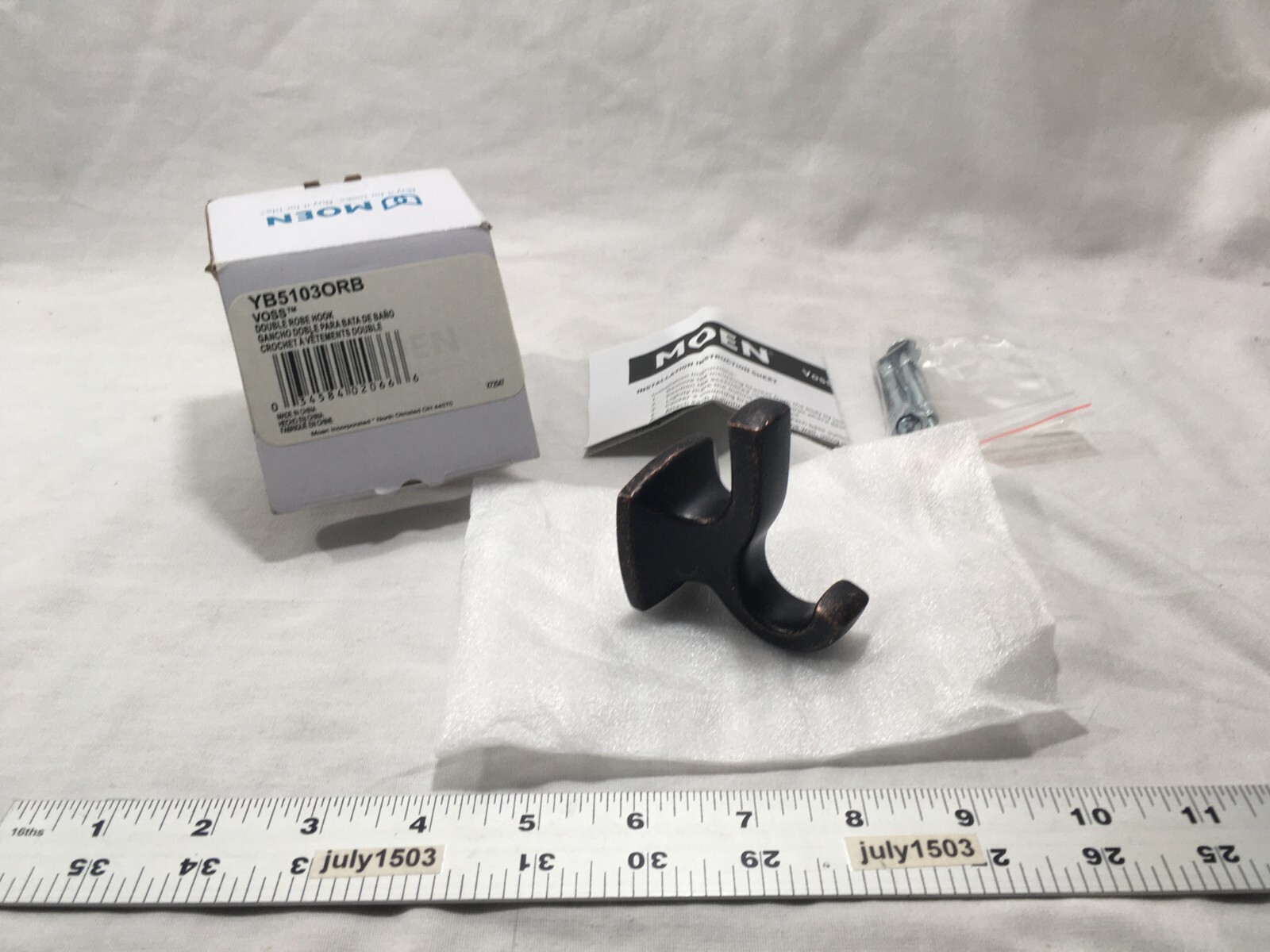 (1) NEW Moen Voss Double Robe Hook - OIL RUBBED BRONZE - YB5103ORB (cosmetic-2)