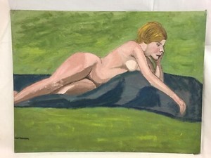 Orig. Earle T. Merchant Everyday Cape Ann MA Folk Nude Portrait Oil Painting #9