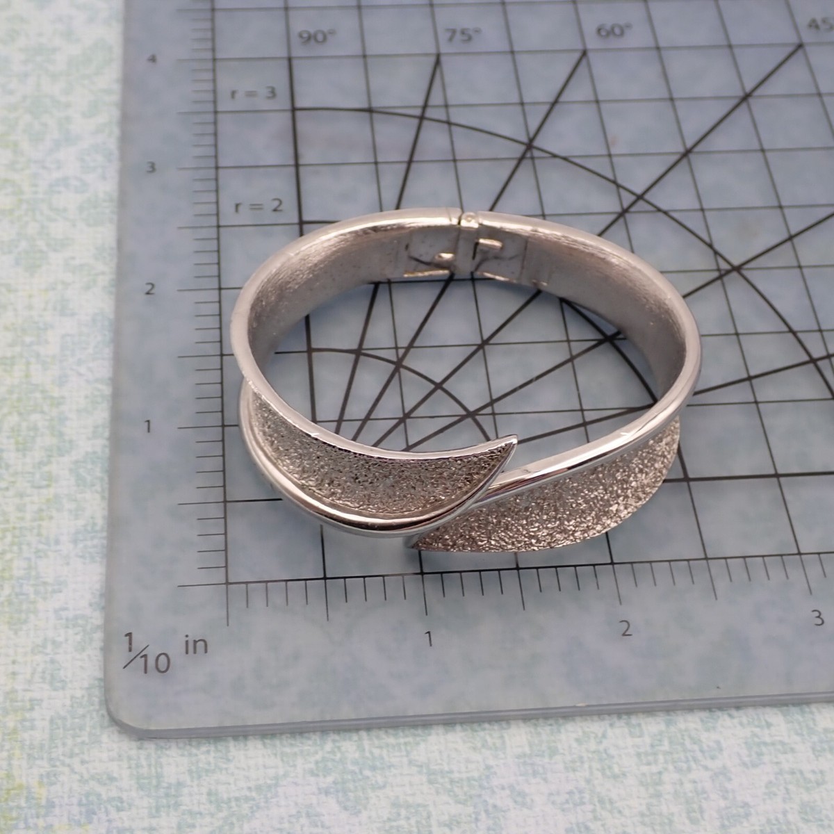 Vintage Crown Trifari Silver Tone Shavings Textured 6 1/4" By Pass Bracelet View 3