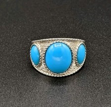 Elizabeth Adams EA Sterling Silver 925 Three Turquoise Cabochons Ring Sz 7.75