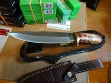 12" CHIPAWAY FIXED BLADE KNIFE ART HANDLE HAND CARVED 440HC S.S. LEATHER SHEATH