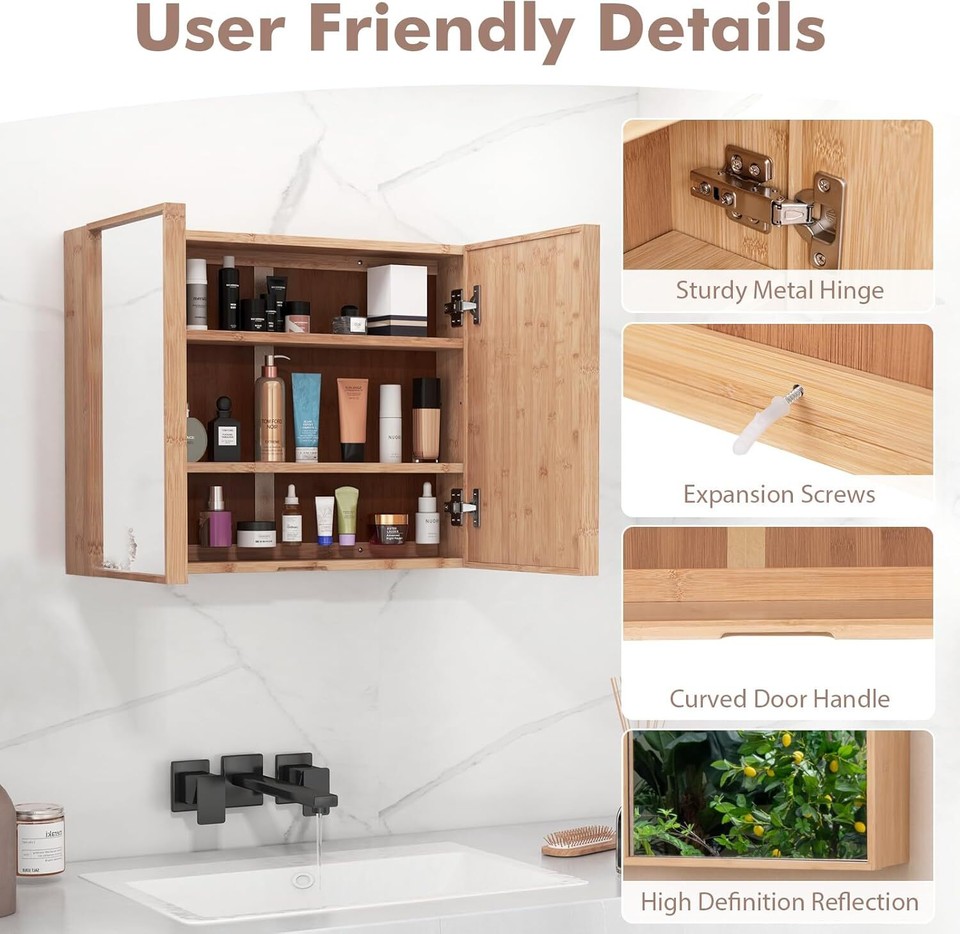 Bathroom Medicine Wall Mounted Bamboo Bathroom with