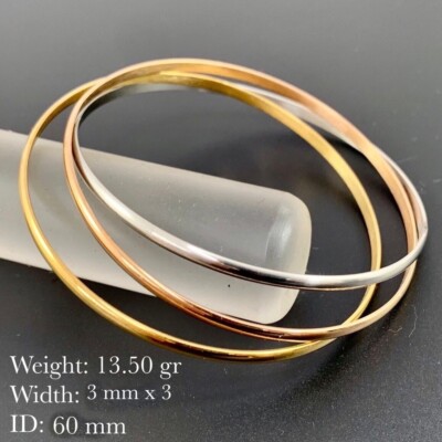 Bangle Real 18K Multi-Tone G/F Solid Ladies Russian Trinity Bracelet Design 60mm