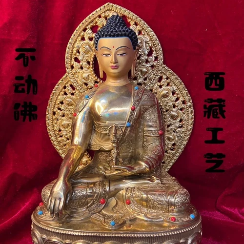 Real Buddha Mantra Aksobhya Buddha Statue blessed 12inch/30cm Copper gilding - Picture 6 of 6