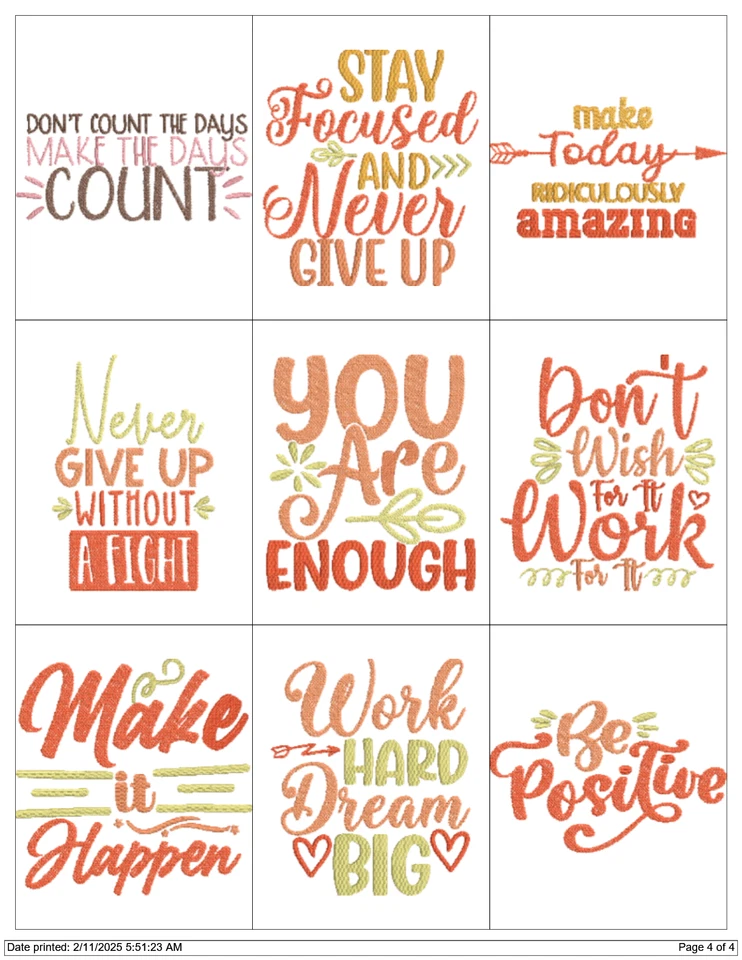 CITAS INSPIRADORAS MOTIVACIONALES MÁQUINA DE BORDAR DISEÑOS PES HUS JEF USB Foto 4 de 4