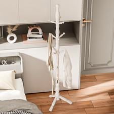 Multibao Vintage Solid Wood Coat Stand - 9 Hooks Elegant Rack - Cream White