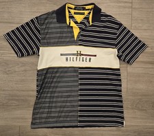 VTG Tommy Hilfiger Multicolor Striped Mesh Embroidered Y2K Polo Shirt Men's L
