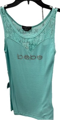 Bebe tank top ribbed crystal sweetheart logo camisole 268966 light blue XS