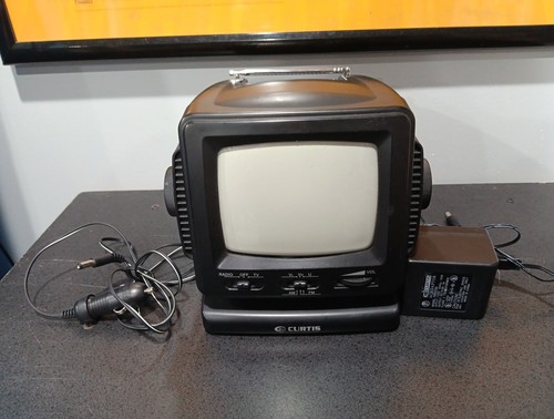 Vintage 5" Portable Black & White TV Radio W/ Power Cords. AV Input WORKING