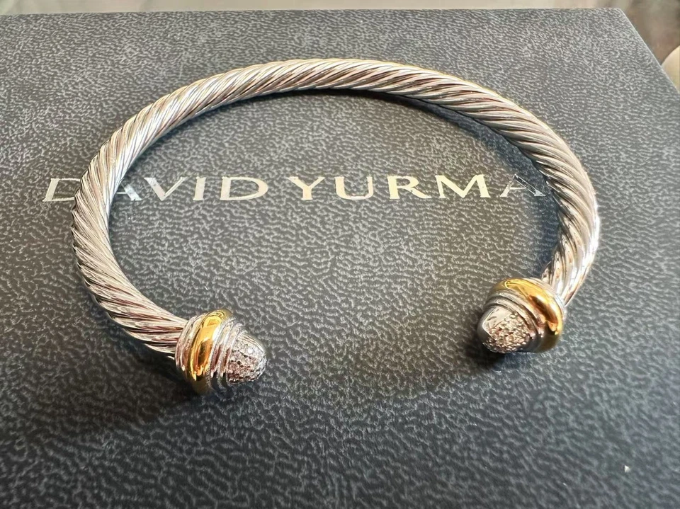 NewDavidYurmanSilver&18kGold/4mm Cable Classic Pave DiamondsBracelet size M - Image 2 of 4