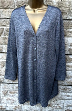 Ladies Richards Silver Sparkle Long Sleeve Button Up Long Cardigan Top UK 12