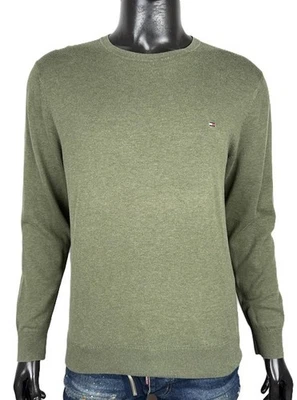Pull homme Tommy Hilfiger M coton soie verte olive col - Photo 1/4