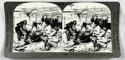 Antique Keystone Stereoview Asian Steppe Nomads Child Grasslands Tent Life 34441