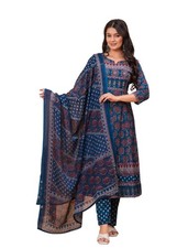 Women's Premium Cotton Anarkali Kurta with Pants and Dupatta Set