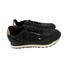 DKNY Trainers Jahari Tennis Black Gold Spellout Logo Lace Up Womens 8.5M NWOB