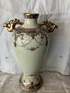 nippon vase hand painted double handle
