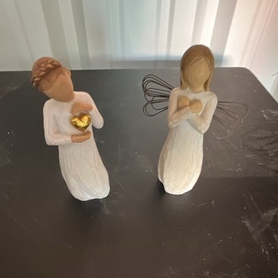 Willow Tree Susan Lordi Angel Figurines Set of 2 Resin Metal Beige Brown Gold